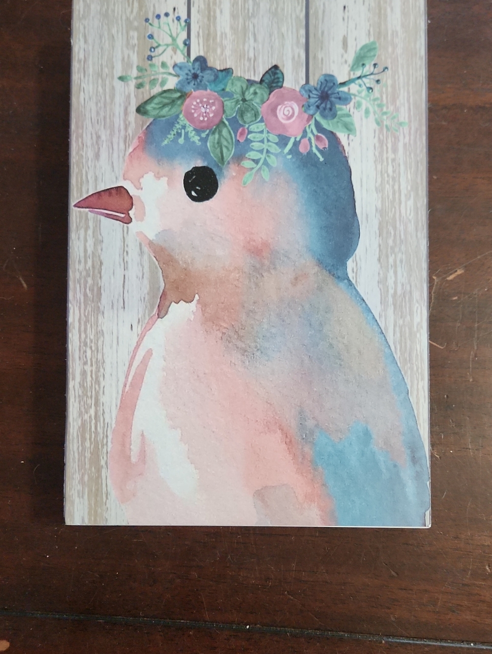 Watercolor Floral Crown Bird Wall Art Print - Pink & Blue